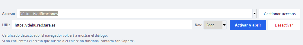 Zona inferior: acceso, URL, navegador y boton